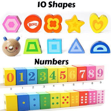 Bohs Caterpillar Lacing Blocks - Threading & Stacking - Toddler Learn Counting, Numbers And Shapes- Baby Kids Fine Motor Skills Toys