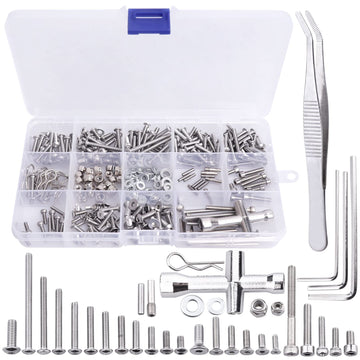 Allinrc 286Pcs Rc Screw Kit M2.5 M3 M4 Hex Screws Washers Lock Nuts Body Clips Wheel Pins Cross Wrench Hardware Fastener For 1/1