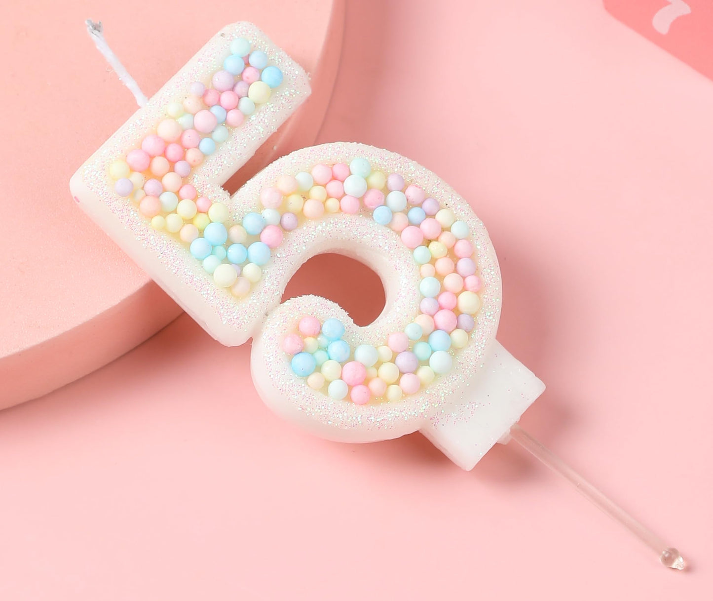 EAKE Number 5 Candle 3D Macaron Glitter 5 Candle for Cake Girl Women Sweet Theme 5th Birthday Wedding Anniversary Party Cake Dec