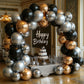 Bezente 12" Black Silver Confetti Latex Balloons, 60pcs Rubber for Birthday, Baby Shower, Wedding, Silver Theme Party Decor
