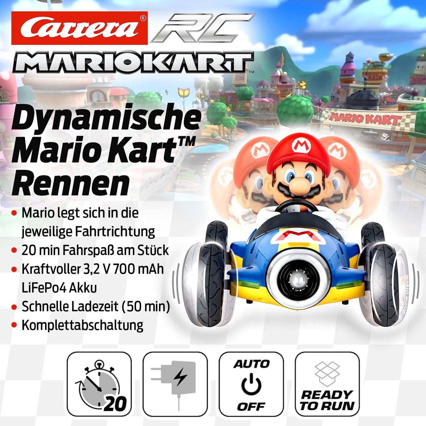 Carrera 181066 RC Official Licensed Kart Mach 8 Mario 1: 18 Scale 2.4 Ghz Remote Radio Control Car with Rechargeable Lifepo4 Bat