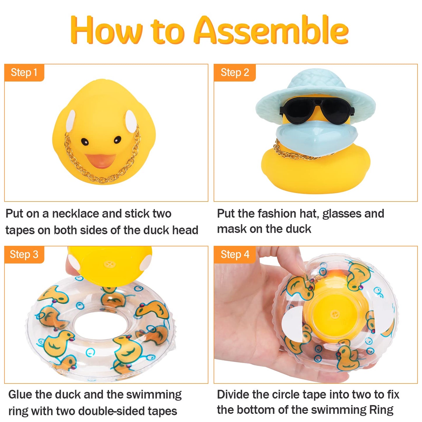 wonuu Car Duck Rubber Duck Car Ornaments Duck Car Dashboard Decorations with Cute Headband Swim Ring Necklace Sunglasses, A-Top