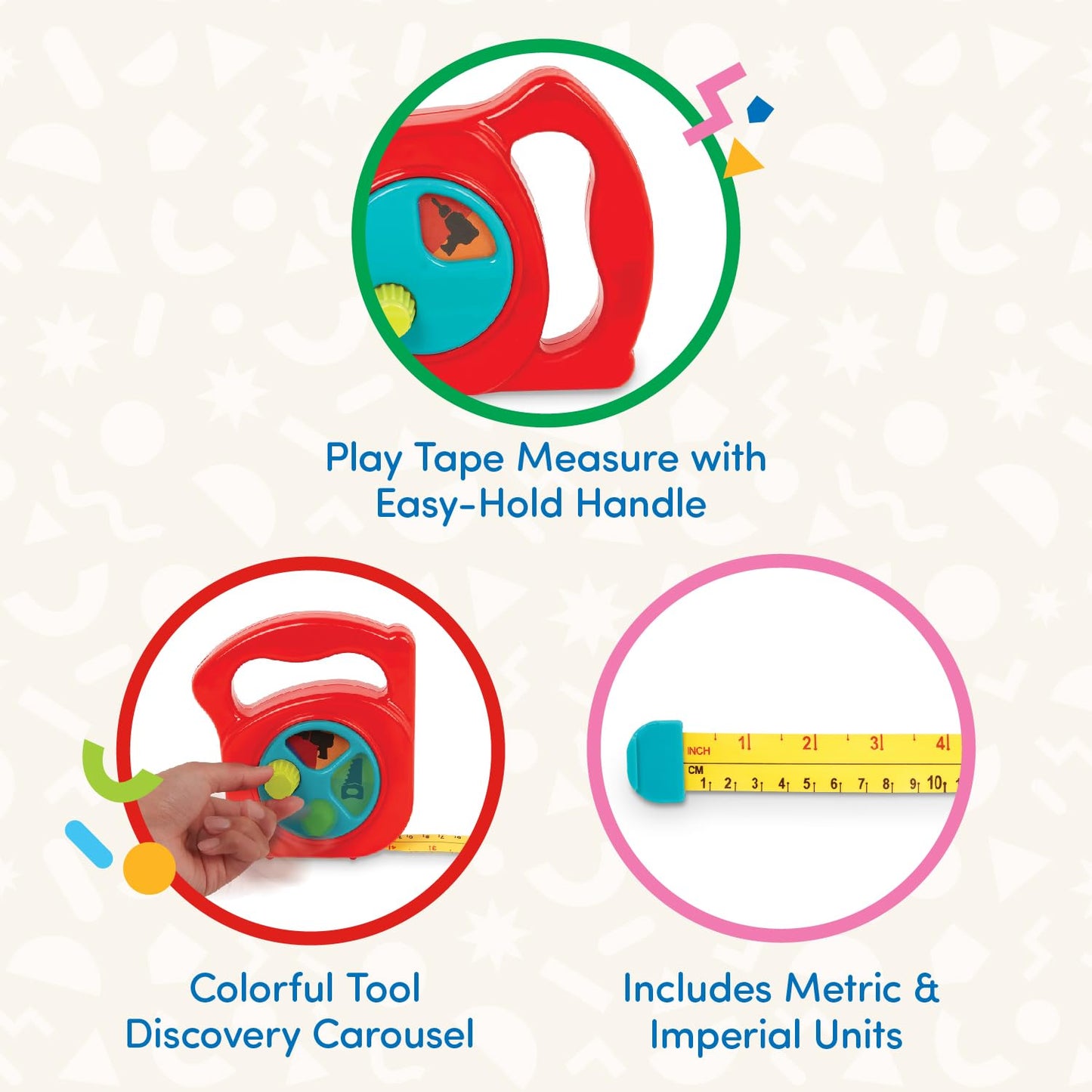 Battat - Toy Measuring Tape - Working Reel & Easy-Hold Handle - Tool Discovery Carousel - Metric & Imperial Units - 2 Years + -