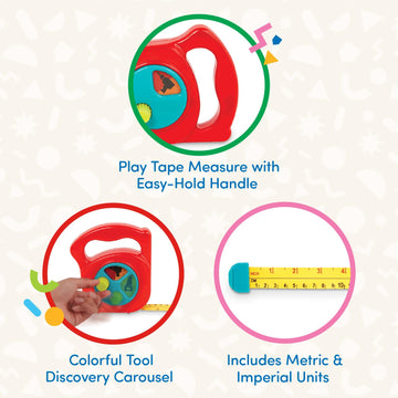Battat - Toy Measuring Tape - Working Reel & Easy-Hold Handle - Tool Discovery Carousel - Metric & Imperial Units - 2 Years + -