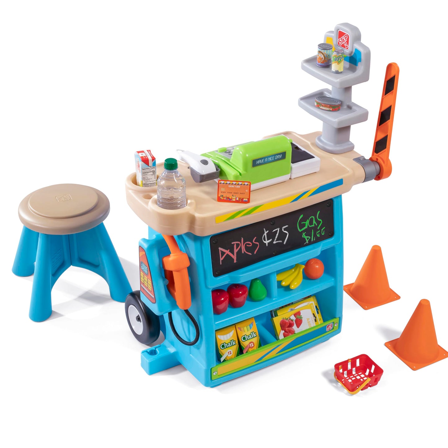 Step2 Stop & Go Market | Kids Pretend Play Store & Toll Booth with Toy Cash Register, Blue