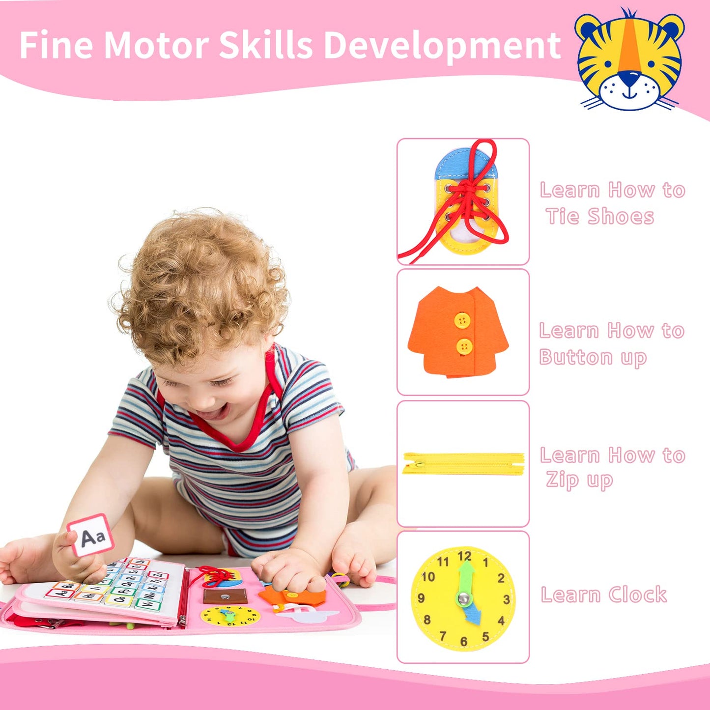 Busy Board Montessori Toys For 1 2 3 4 Year Old Toddlers Sensory Activity Busy Book For Fine Motor Skills, Airplane Car Travel E