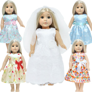 Mczqxw 5 Sets 18 Inch Girl Doll Wedding Gown, Fashion Doll Dresses, Doll Clothes & Accessories, 1 Bride Gown With Veil, 4 Satin