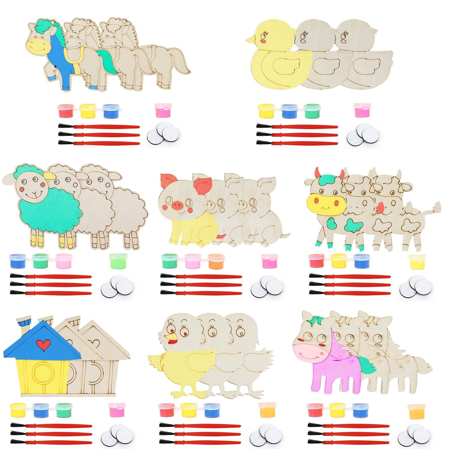 LARDUX Farm Animal Party Favors, 24PCS DIY Wooden Arts & Crafts Painting Kit for Kids Ages 4-8 8-12, Glow in The Dark Party Favo