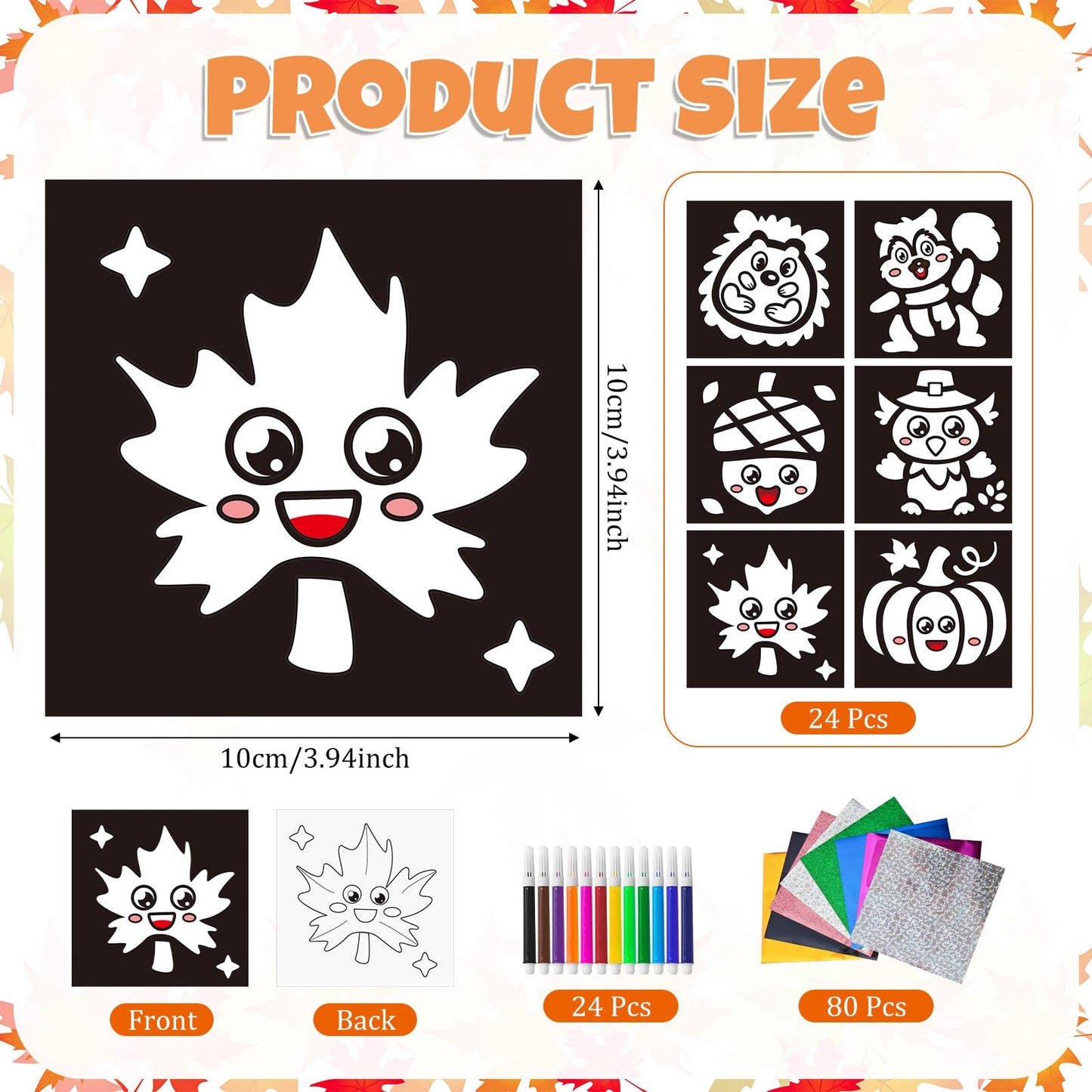 Cinrobiye 24 Set Thankgiving Fall Foil Art Craft Kits DIY Leaves Animals Painting Kits Art Paper Coloring Activity for Autumn Cl