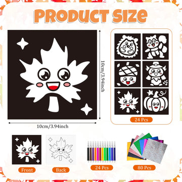 Cinrobiye 24 Set Thankgiving Fall Foil Art Craft Kits DIY Leaves Animals Painting Kits Art Paper Coloring Activity for Autumn Cl