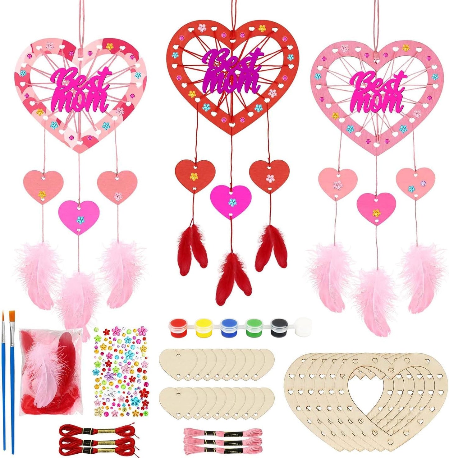 Fennoral 6 Pack Mom Dream Catcher Craft Kit For Kids Paint You Own Mother'S Day Dream Catcher Diy Coloring Wooden Art And Craft