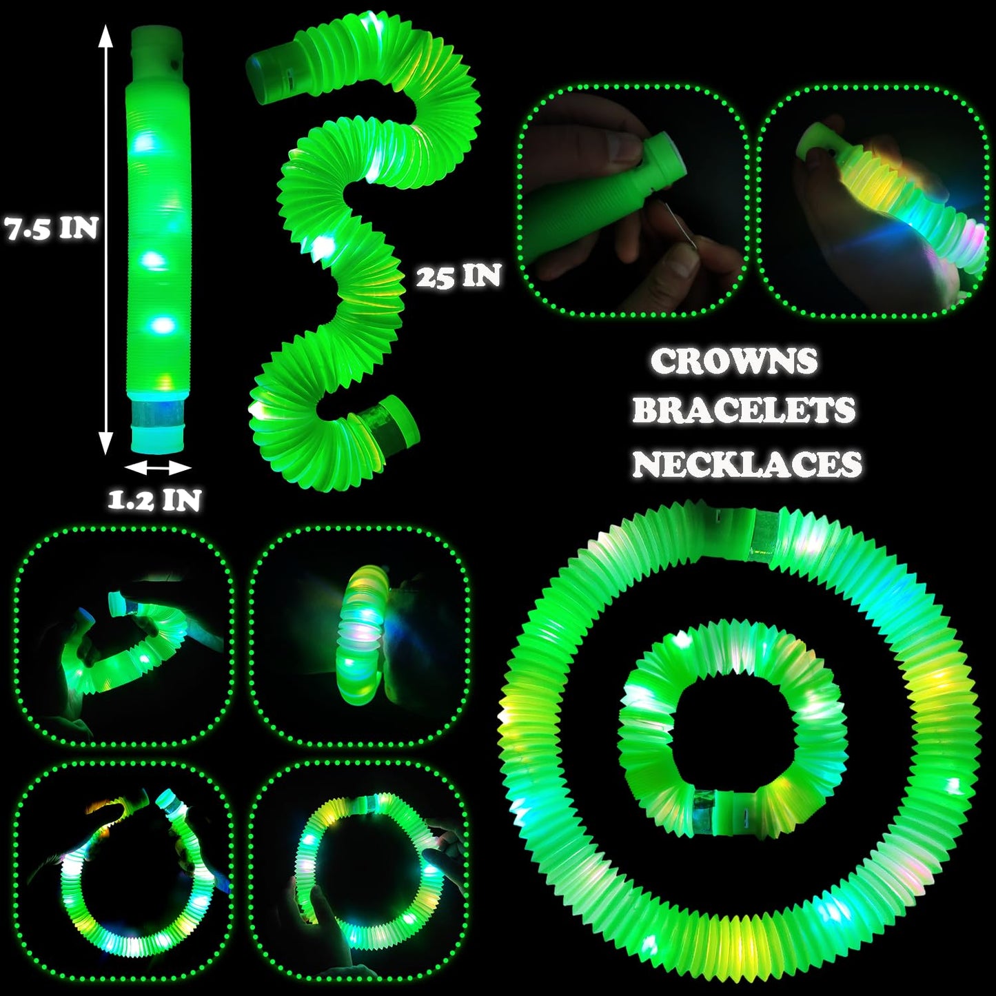 Kannove 12 Pcs Green Glow Sticks Party Favors For Kids,Led Light Up Pop Tubes For Toddlers,Neon Necklaces Bracelets Accessories,