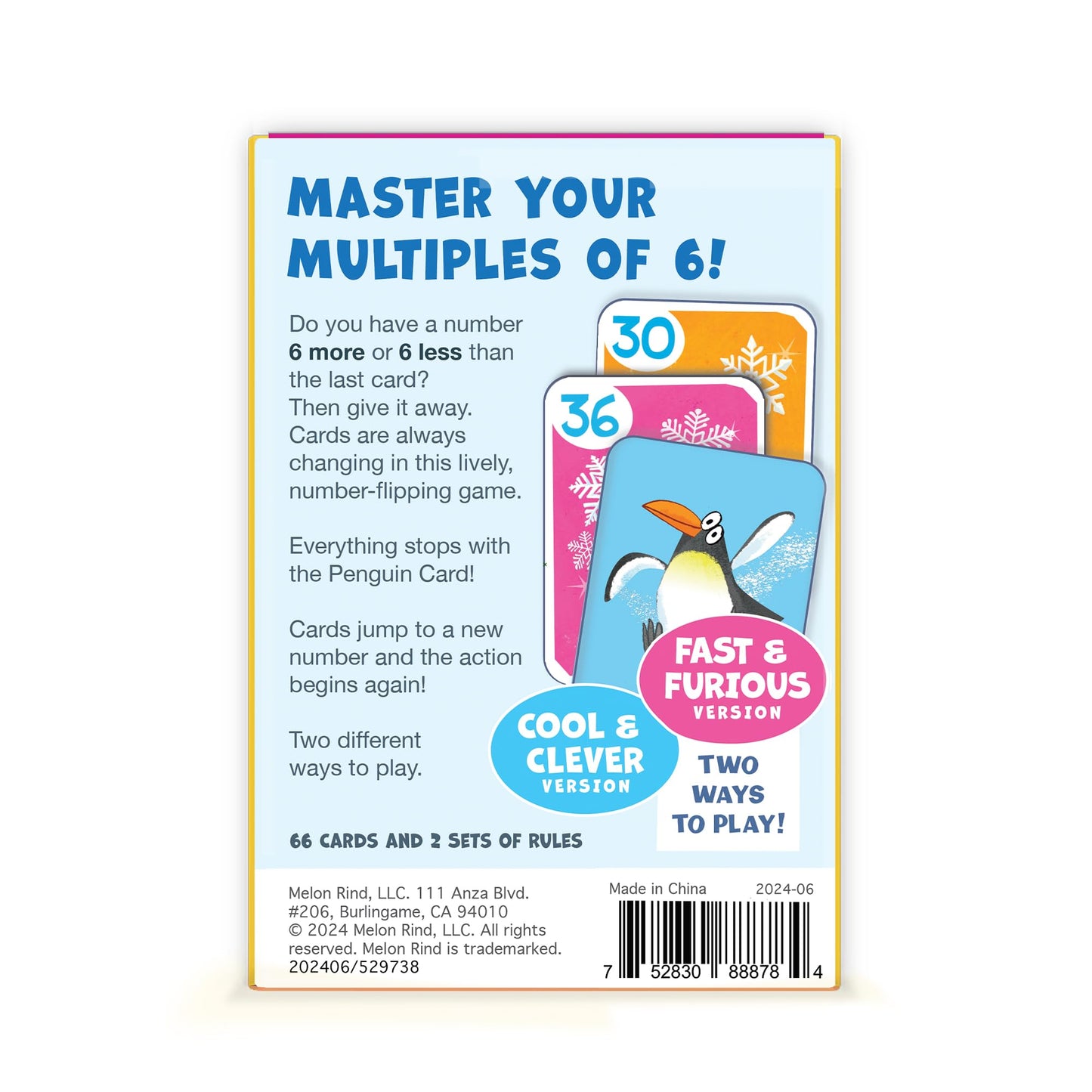 Melon Rind Jump 6 Math Game for Kids - Fun Card Game Boosting Multiples of 6, Ages 8+, Model 2024-10