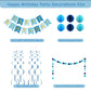 Blue Birthday Decorations with Happy Birthday Banner, Paper Honeycomb Balls, Circle Garland and Hanging Swirl Decorations, Birth