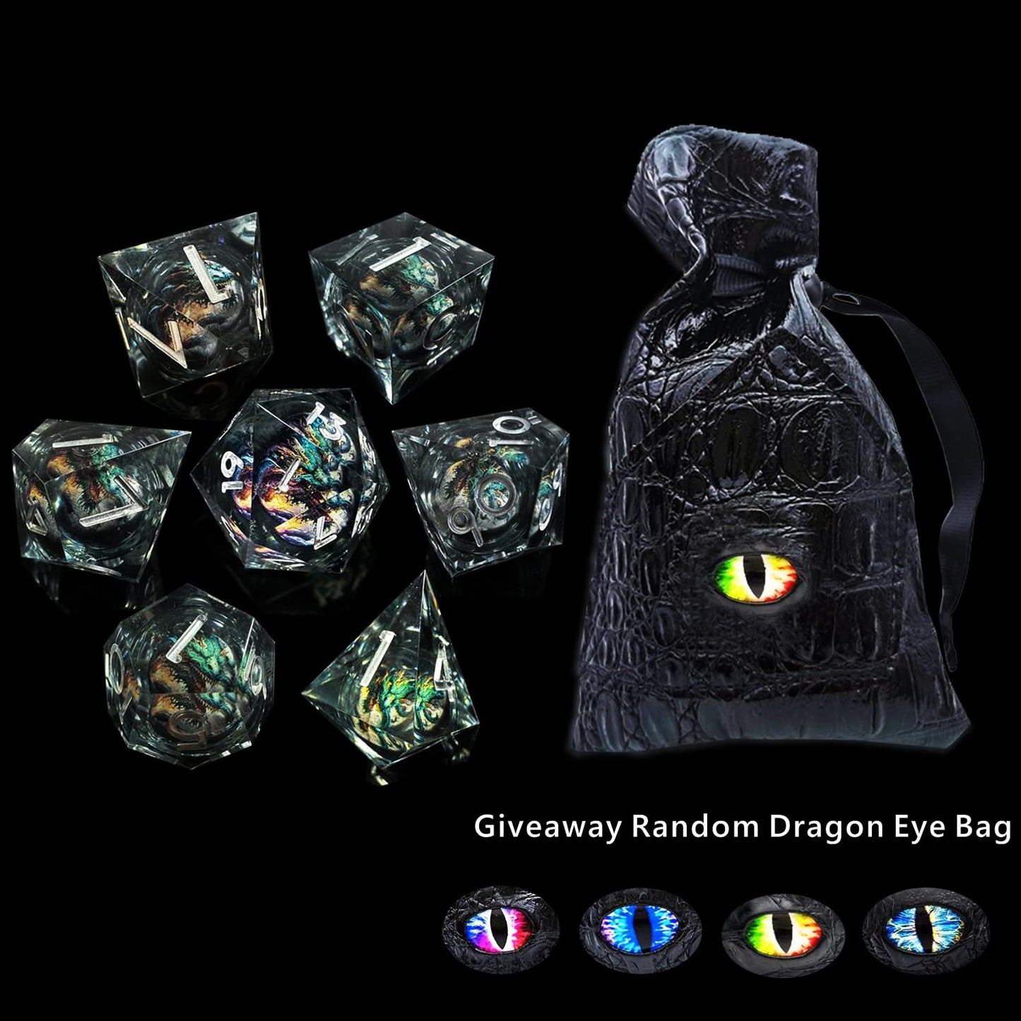 HAOMEJA D&D Dragon Resin Dice Set 7 PCS DND Sharp Edges Dice with Gift Random Dragon Eye Bag Apply to Dungeons and Dragons Role
