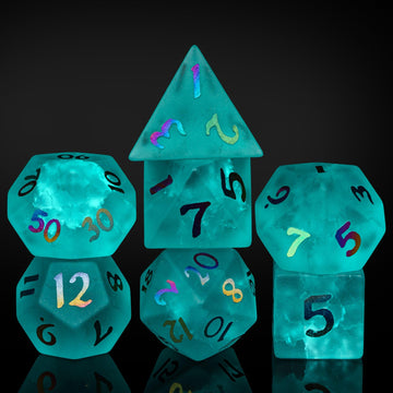 UDIXI Cyan Glass DND Dice Set, 7PCS Cracked Glass Dice for Dungeons and Dragons MTG Tabletop Games