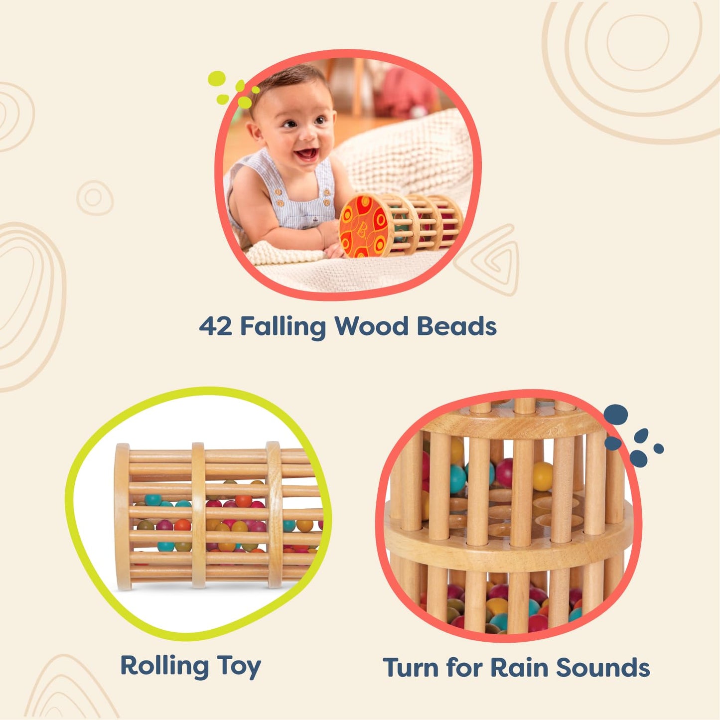 B. Toys- A-Maze Rain Rush Dexterity Toy- Crawling Rolling Tower- Developmental Natural Wooden Rainmaker Toy- Toys For Toddlers