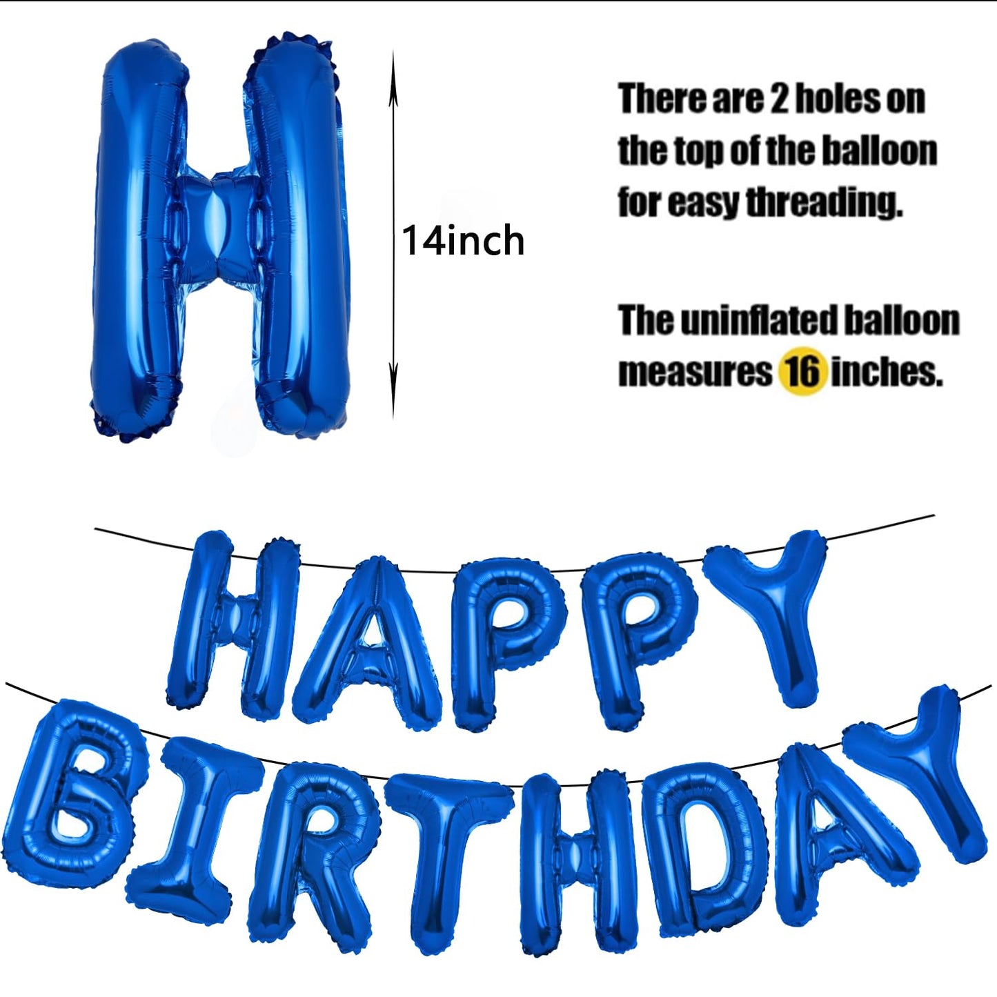 Pigetale 16 Inch Royal Blue Happy Birthday Balloon Banner, 13Pcs Letters With Aluminum Foil Inflatable Decorations, Unisex Party