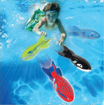 BANZAI Swimming Pool Diving Toys - Torpedo Beasts Sharks, 4 Pack, Multi, Plastic, Ages 3+
