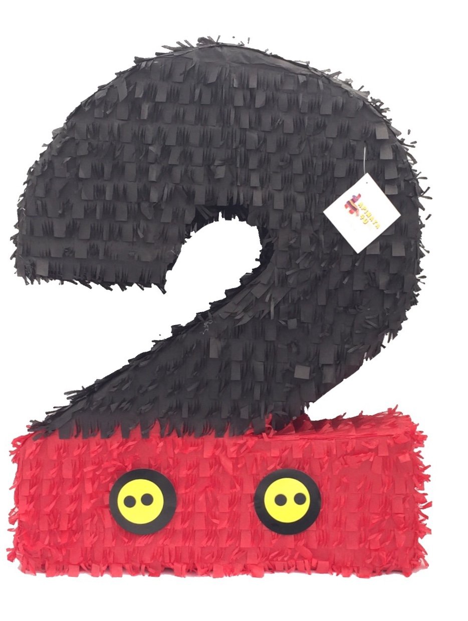 Apinata4U Black & Red Number Two Pinata With Yellow Buttons, Second Themed Birthday Party Supplies And Decorations, Anniversary Celebrations Pinata, Kids Second Birthday Gift, 20 X 16 X 4 Inches