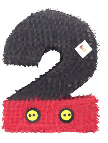 Apinata4U Black & Red Number Two Pinata With Yellow Buttons, Second Themed Birthday Party Supplies And Decorations, Anniversary Celebrations Pinata, Kids Second Birthday Gift, 20 X 16 X 4 Inches