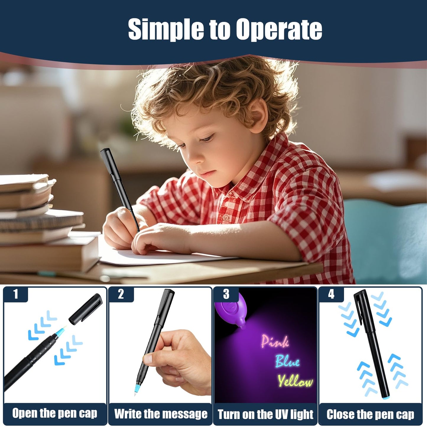 klumuke Invisible Ink Pens with UV Light, Magic Spy Pens with Mini UV LED Keychain Flashlights for Secret Messages, Disappearing