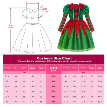 Relibeauty Elf Costume For Kids Santa Little Helper Kids Christmas Elf Dress Suit For Girls 6-7/130