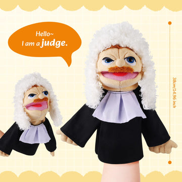 Role Play Hand Puppets Hand Plush Chef Doctor Fireman Pirate Detective Athlete Nurse Worker Hand Puppet Toys Puppets For Kids Storytelling Imaginative Pretend Play Teaching Preschool(Judge)