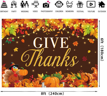 LTDKAEN Give Thanks Backdrop Happy Thanksgiving Pumpkin Harvest Rustic Photography Background Thanksgiving Turkey Party Decorati
