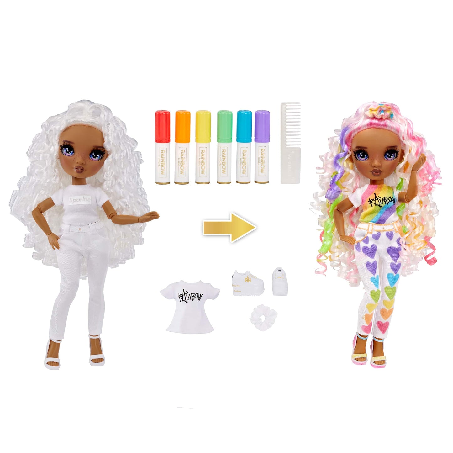 Rainbow High Color & Create Fashion DIY Doll, Purple Eyes, Curly Hair, Washable Markers, One Size, Multi-Color, Model 594147EUC