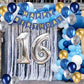 16Th Birthday Party Decoration For Boys, Happy Birthday Banner Blue Number 16 Balloons Metallic Silver Blue Gold Latex Balloon F