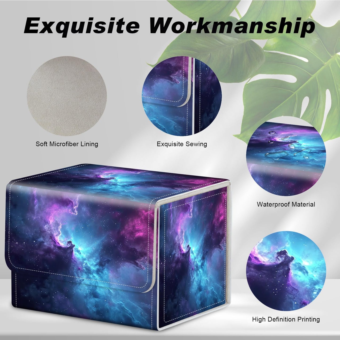 Card Game Storage Box TCG Deck Box MTG Card Box Organizer Trading Card Case Commander Deck Box TCG Card Storage Box Magnetic Closure Creative Pattern Up to 200 Cards  Blue And Purple Space Star