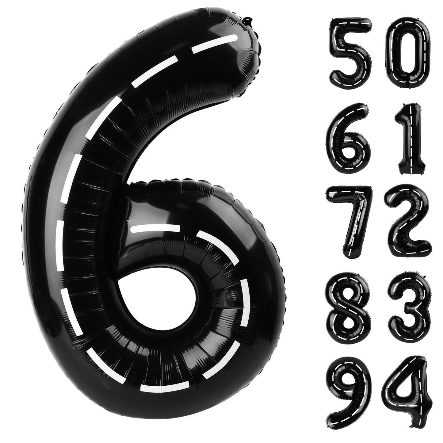Race Car 6 Balloon, Number Balloons 40 Inch, 6Th Black Balloons For Birthday Decorations, Black Race Party Decorations 6 Birthda