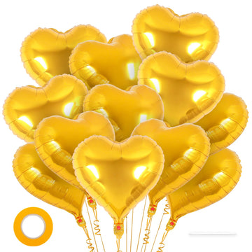 12 Pcs Heart Balloons,18 Inch Gold Heart Shape Foil Balloons Love Balloons Valentine Balloons For Birthday Party Wedding Engagem
