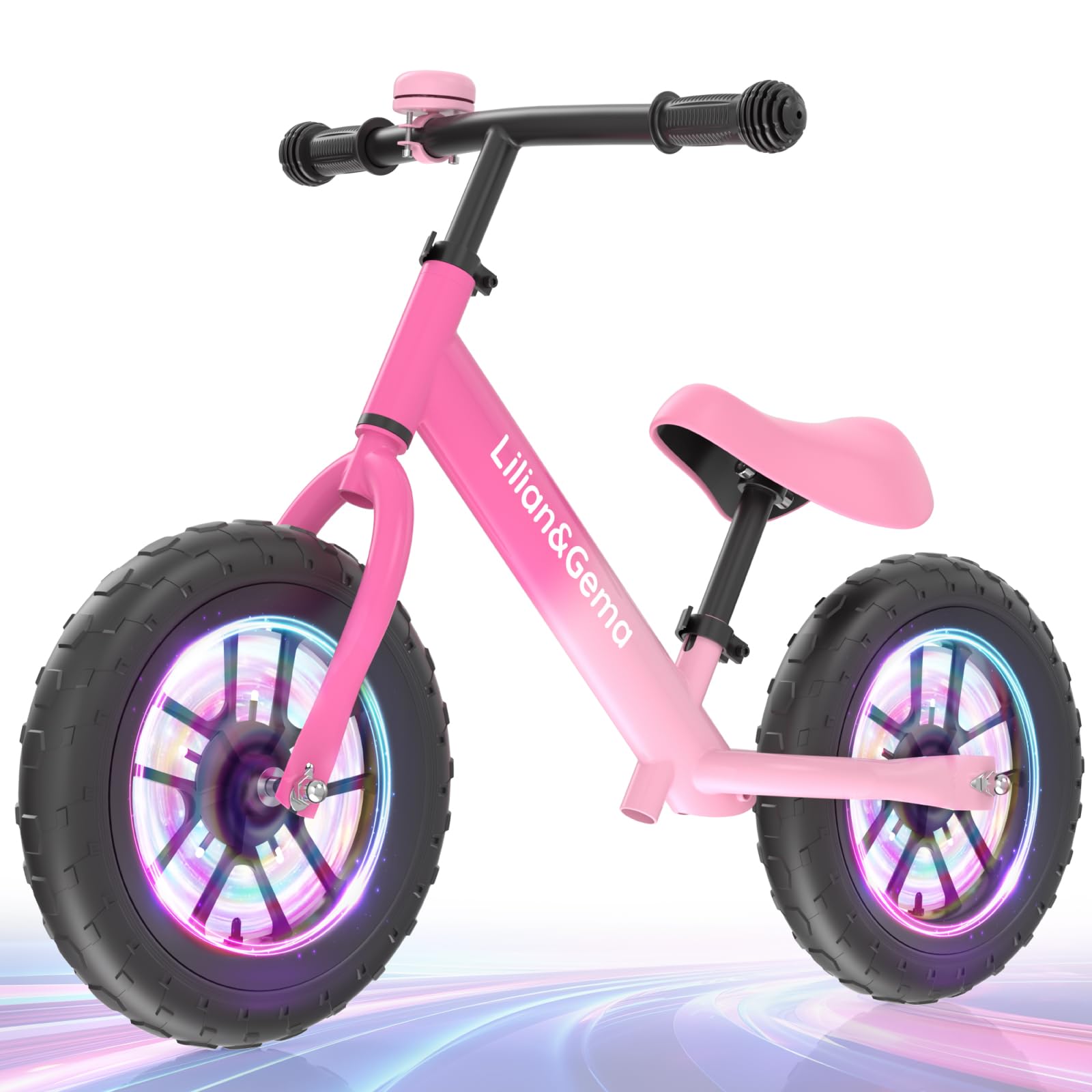 Lilian&Gema Toddler Balance Bike Colorful Lighting, 12'' Kids Balance Bike For 2-5 Years Old With Adjustable Seat & Handlebar, T