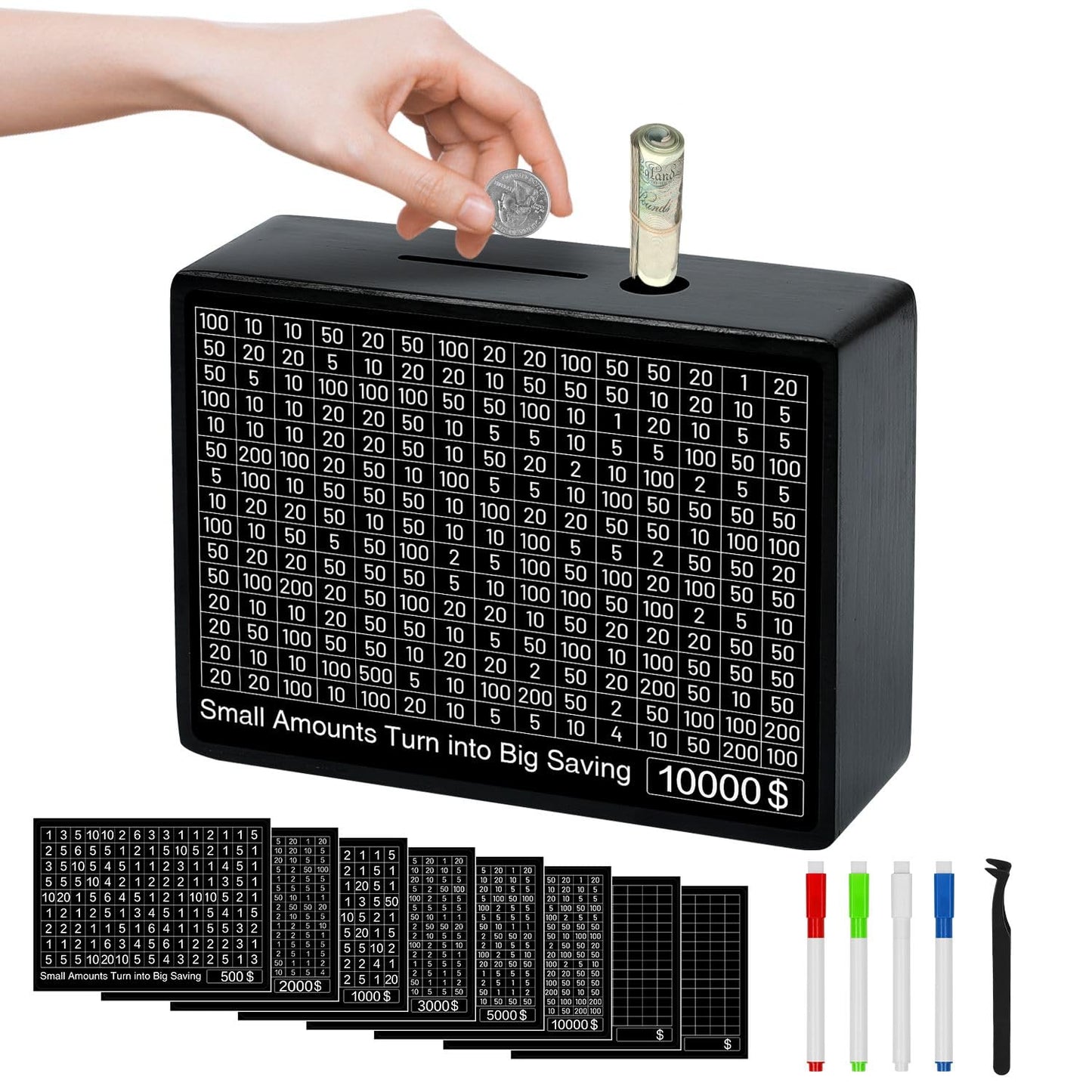 10000 Savings Box, Cashbox Kakeibo Money Saving Box, Money Saver Box with Counter for 5000 3000 2000 1000 500 Dollar Target Cash