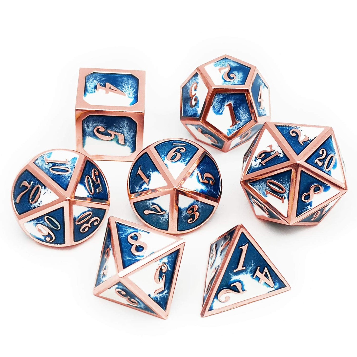 Haxtec Metal DND Dice Set Copper Blue White D&D Dice with Leather Dice Bag for Dungeons and Dragons RPG-Ice Dragon Bait