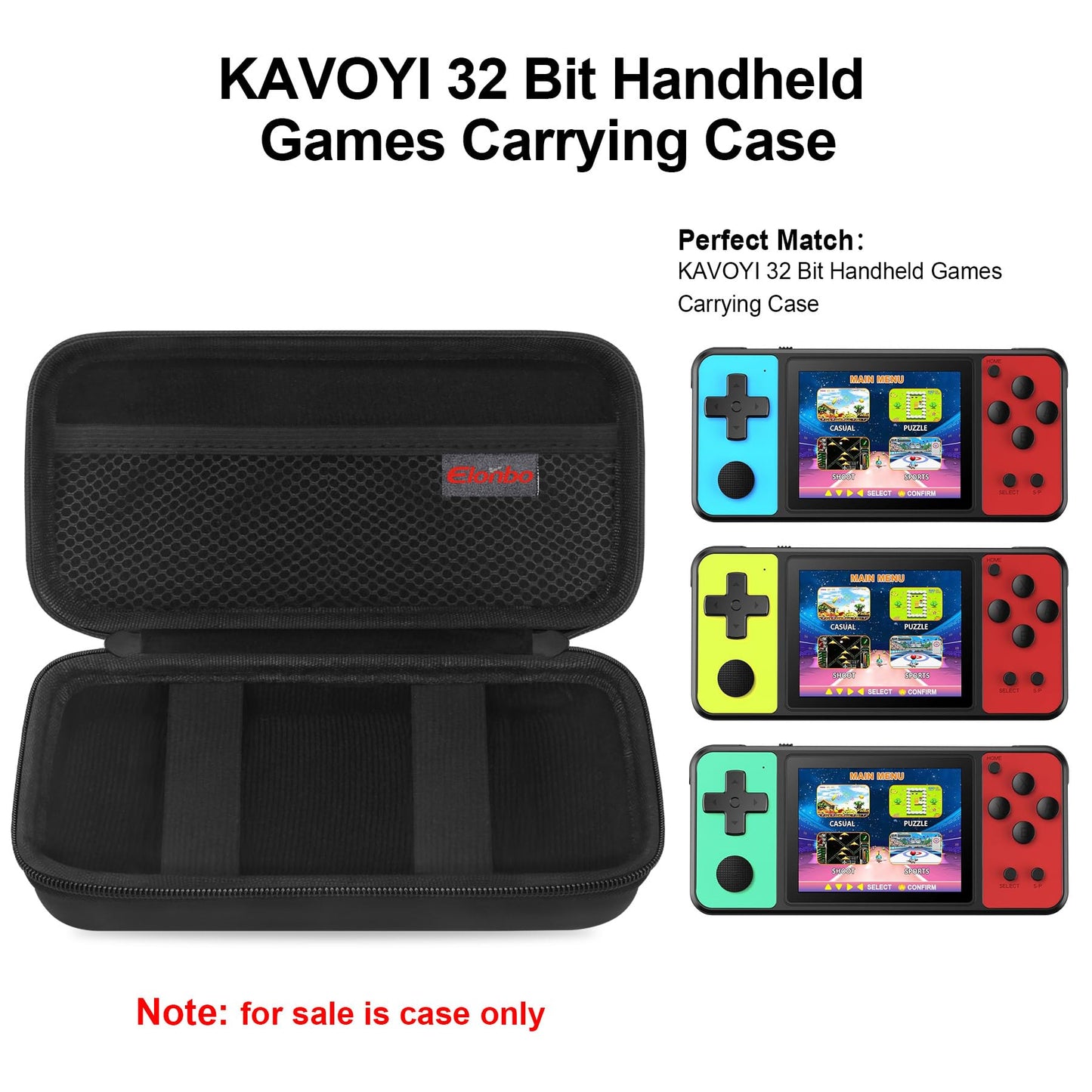 Elonbo Carrying Case for KAVOYI/TEBIYOU/Beico 32 Bit Handheld Games  Portable Arcade Gaming Player Travel Storage Cover  Electronic Video Games Toy Organizer Holder Bag  Black