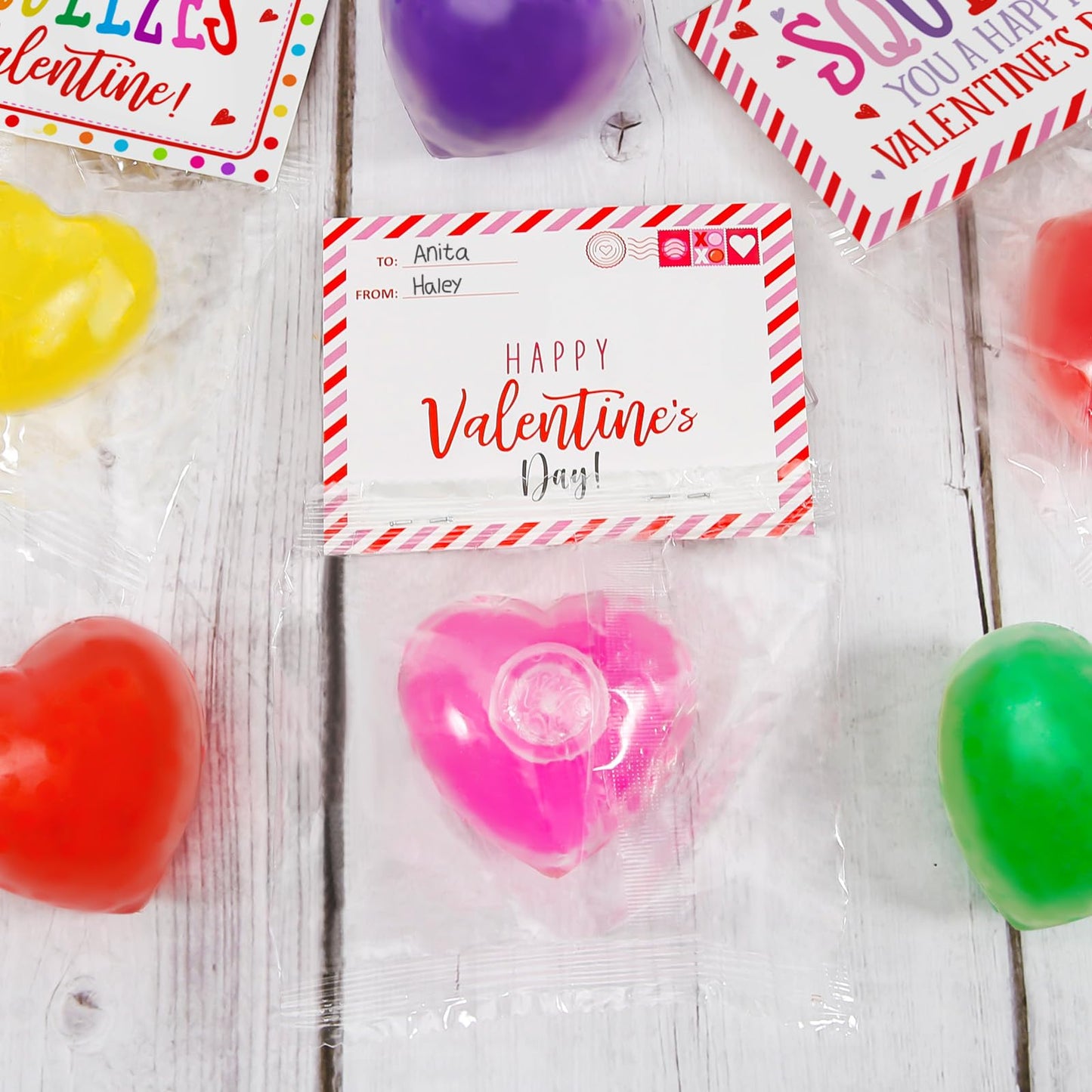 Oriental Cherry Valentines Day Gifts - 24 Pack Valentines Cards With Heart Balls - Fidget Toys Bulk Valentines Gift Exchange For