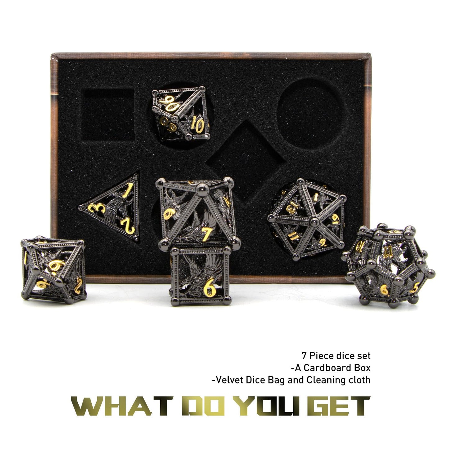 HNCCESG DND Dice Eagle Design of 7Piece Dice,Metal Dice DND for Dungeons and Dragons,D&D Dice for RPG Role Playing(Black)