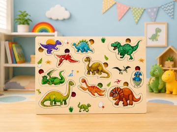 Brijvila Wooden Dinosaur Peg Puzzle Educational Learning Toy for Toddlers Preschool Kids Cognitive Development Fine Motor Skills