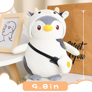 Meleceri Cute Penguin Cow Plush Toy, 9.8'' Stuffed Animal With Cow Costume Outfit,Christmas Birthday Gift