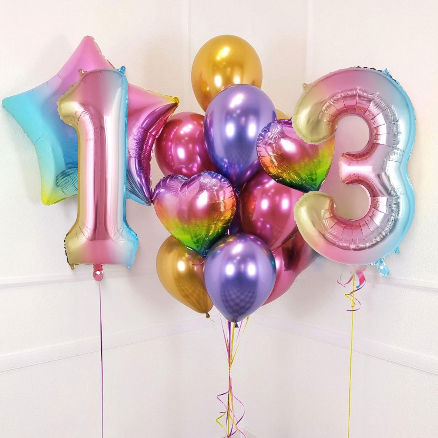 Rainbow Gradient Number 3 Balloon, 40 Inch Big Large Foil Number Balloons, Jumbo Mylar Number 3 Balloons For 3 Third Birthday Pa