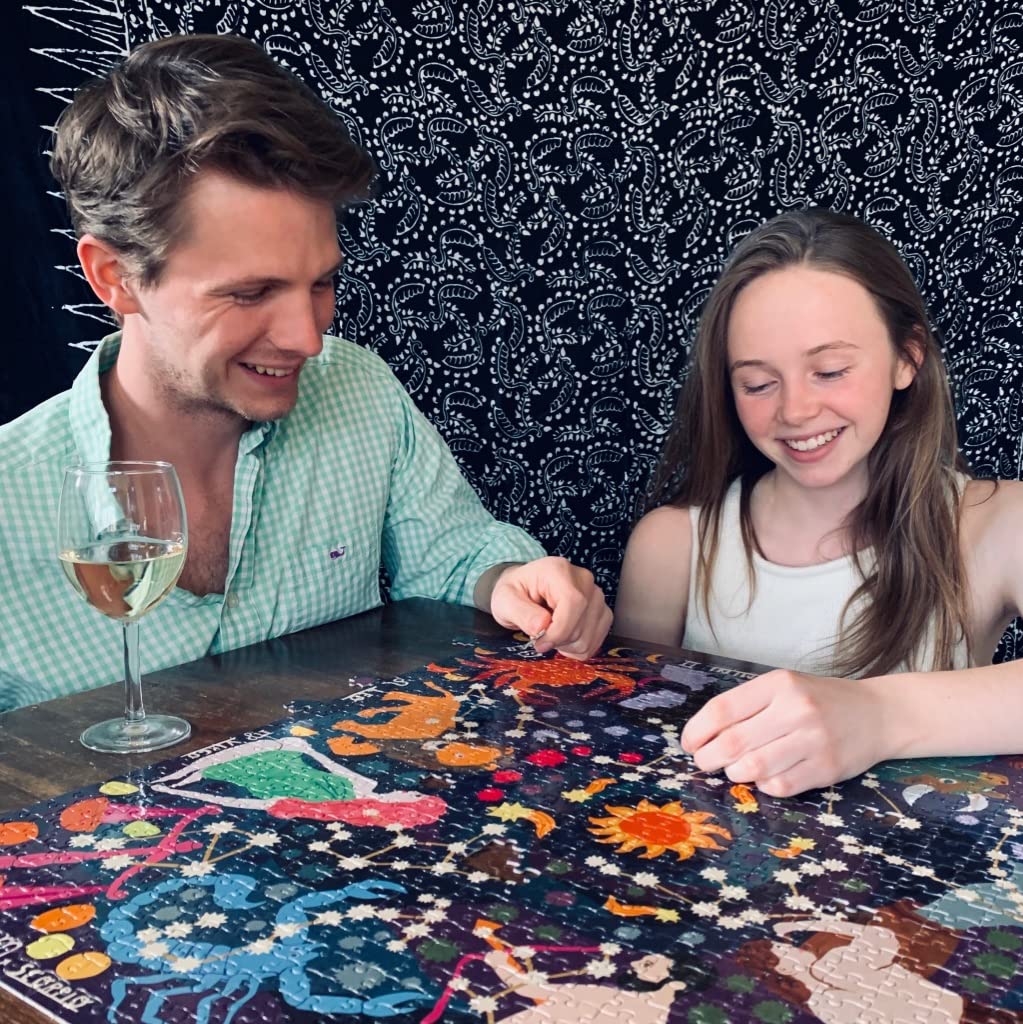 eeBoo 1000-Piece Glow in The Dark Zodiac Constellation Jigsaw Puzzle, Multi-Color Cardboard for Adults and Families, Model PZTZOD