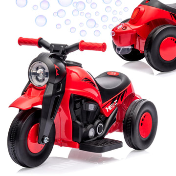 Kids Ride On Bubble Car, Hetoy 6V Battery Powered Electric Motorcycle 1.9 Mph Speed W/Led Headlights, Music, Pedal, Forward/Reserve, 3 Wheels Motorbike Toys Gift For Toddler 3 And Up Boys Girls, Red