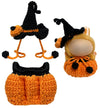 Halloween Clothes for Labubu 2 Piece Handmade Crochet Pumpkin Clothes Accessories for Labubu Outfits with Hat Overall (No Doll Included) (Black)