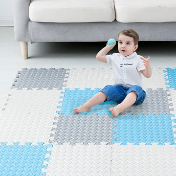 Tamiplay Foam Floor Mats For Kids, 12 X 12 Inch 16 Tiles 0.4' Thickness Foam Play Mat, Non-Toxic Square Interlocking Floor Mats Rubber Baby Play Mat For Toddlers(White/Gray/Light Blue)