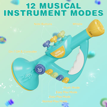 Contixo Kt2 Toddler Music Toys - Little Trumpet Toy, Baby Educational Toys, Kids Musical Instruments For Practice, Mini Trumpet With Light Effects, Adjustable Volume, Multiple Rhythms, Blue
