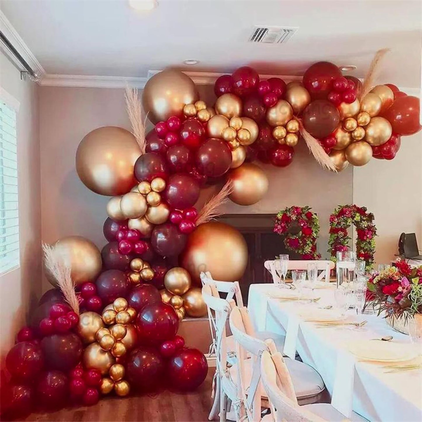 Partywoo Red Pink And Gold Balloons, 140 Pcs Ruby Red Pink And Chrome Gold Balloons Different Sizes Pack Of 18 Inch 12 Inch 10 Inch 5 Inch For Balloon Garland Or Arch As Birthday Party Decorations