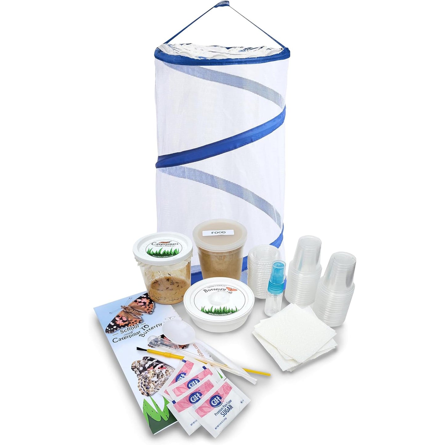 Nature Gifts Live Butterfly Kit - School-Sized Educational Experience With 32 Painted Lady Caterpillars - Pop-Up Cage, And Compr